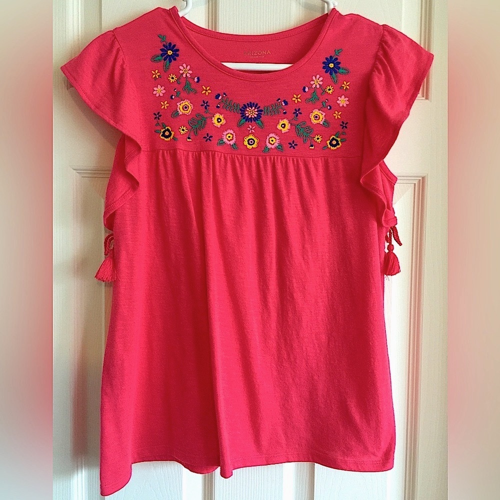 Arizona Girl’s XL Coral Top Ruffle Sleeve BOHO Floral